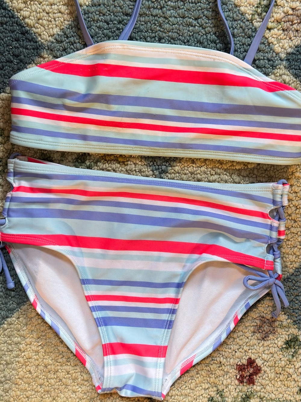 wonder nation Lavender, Pink & Blue Striped Two-Piece Swim Set